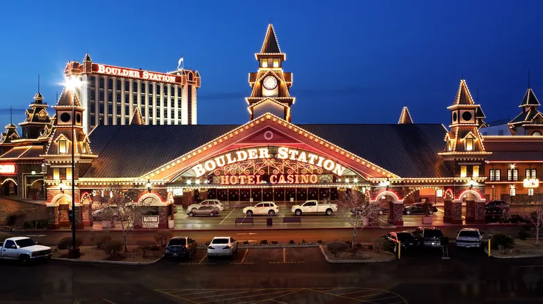 Boulder Station Hotel and Casino exterior at night