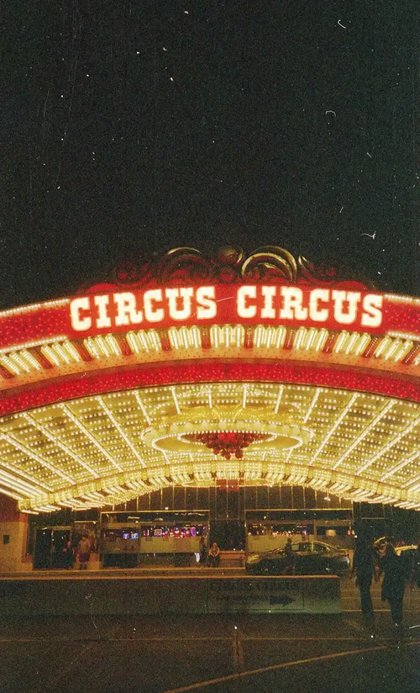 Circus Circus illuminated entrance canopy at night