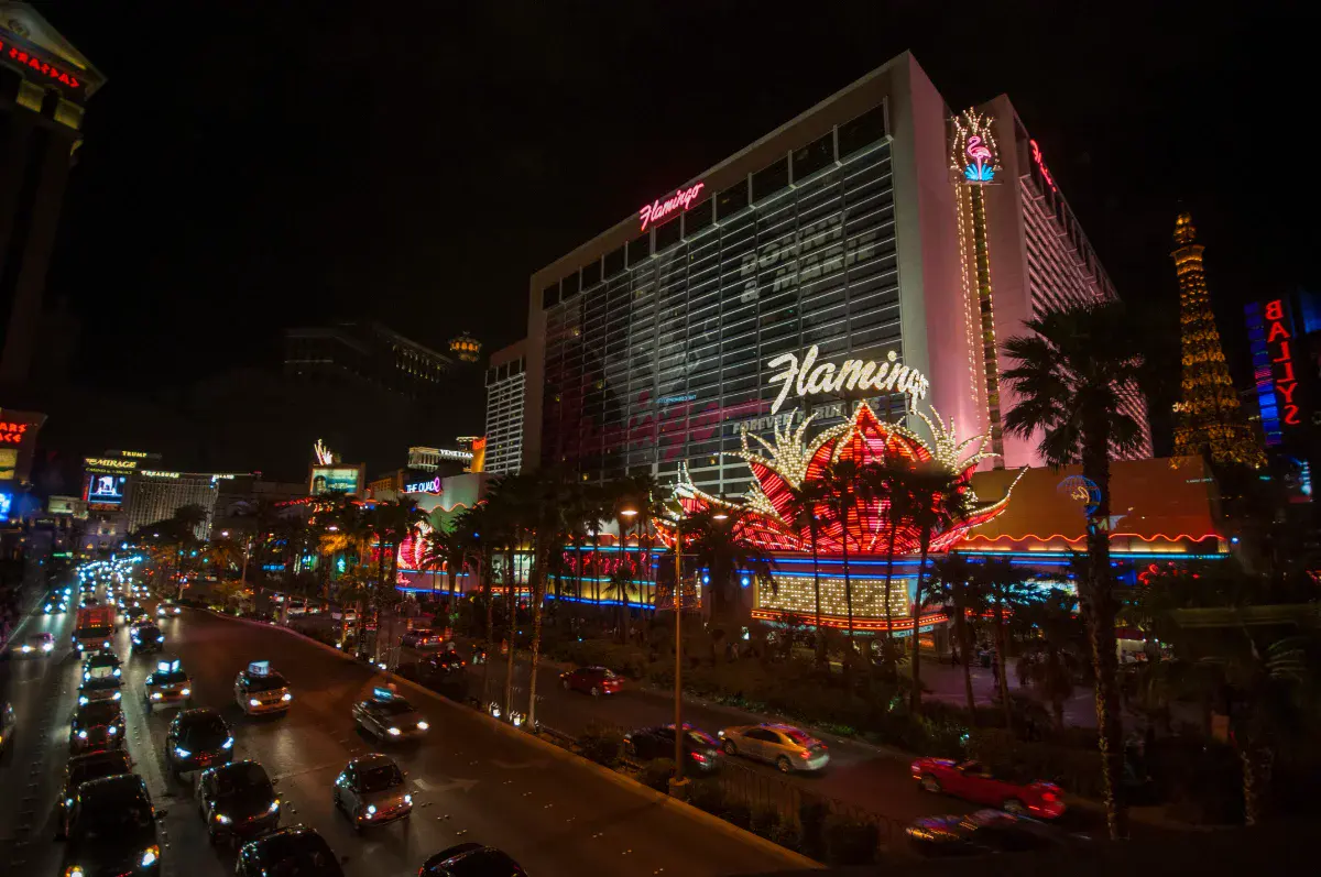 Flamingo Las Vegas on the Strip at night