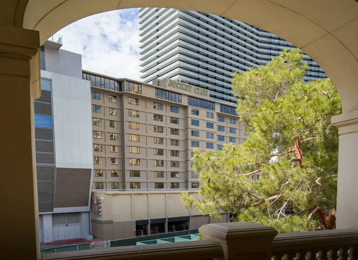 Jockey Club Las Vegas viewed from a balcony archway