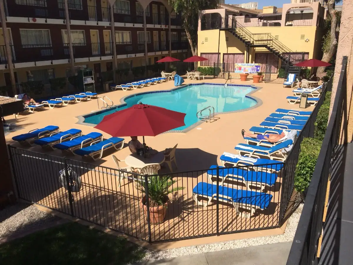 Outdoor pool deck at Mardi Gras Hotel & Casino