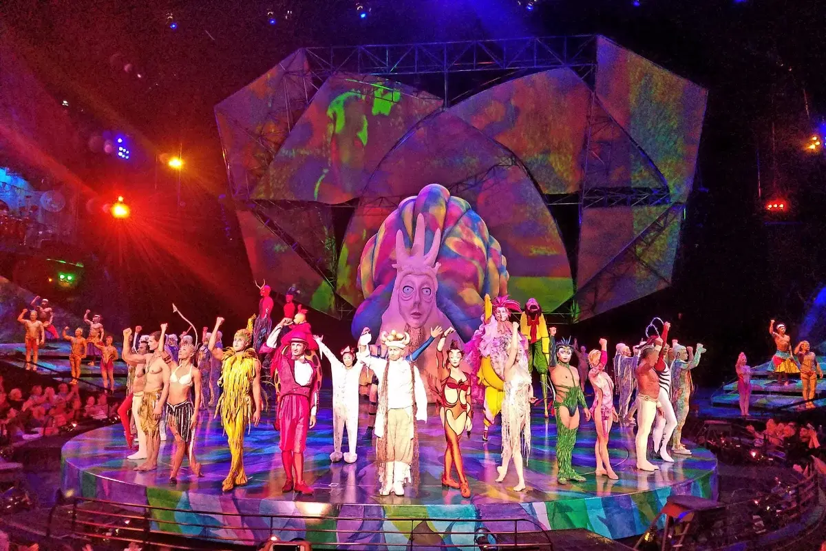 Acrobats performing during Mystère by Cirque du Soleil in Las Vegas