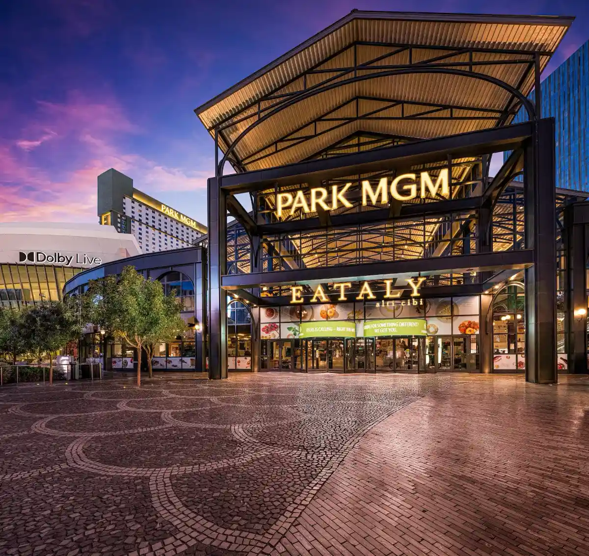 Park MGM and Eataly entrance at dusk