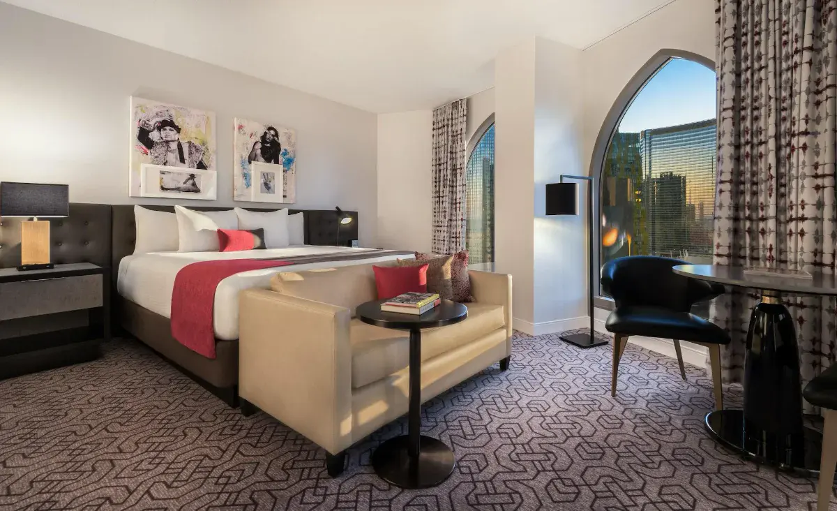 Guest room with Strip view at Planet Hollywood Las Vegas