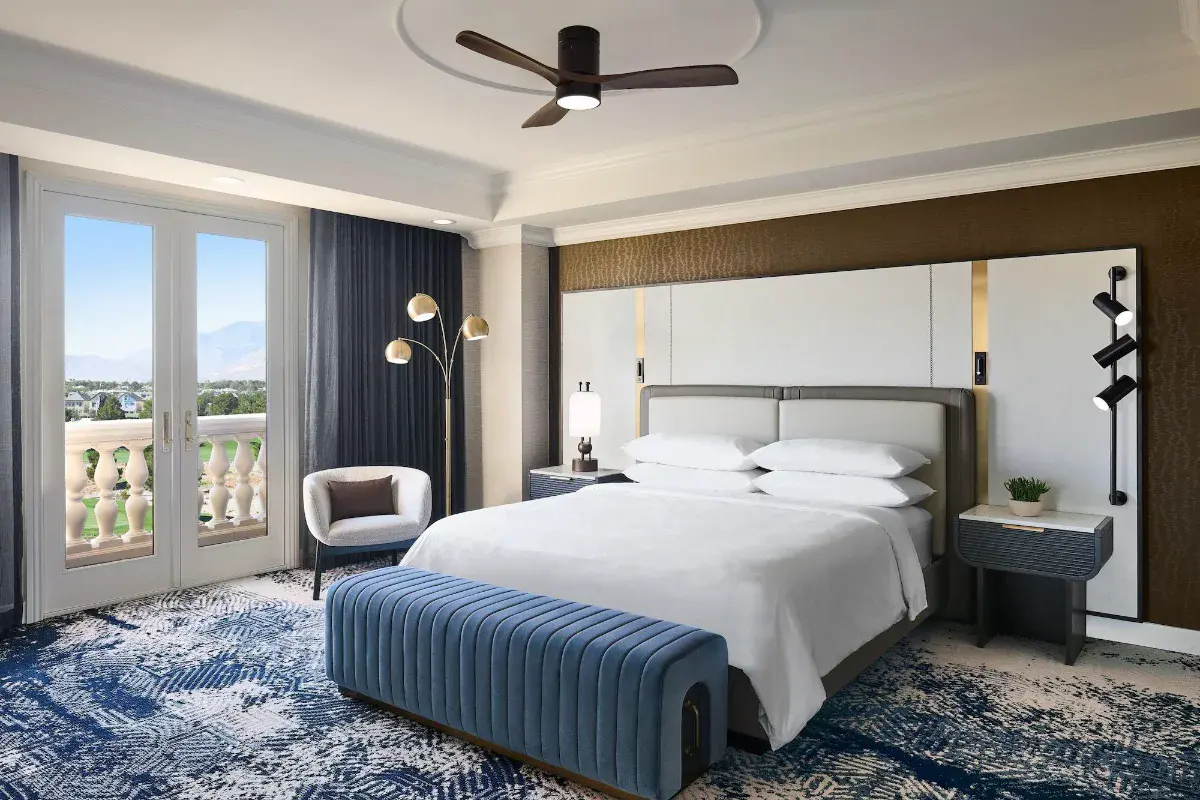 Guest room with golf course view at Rampart Casino resort