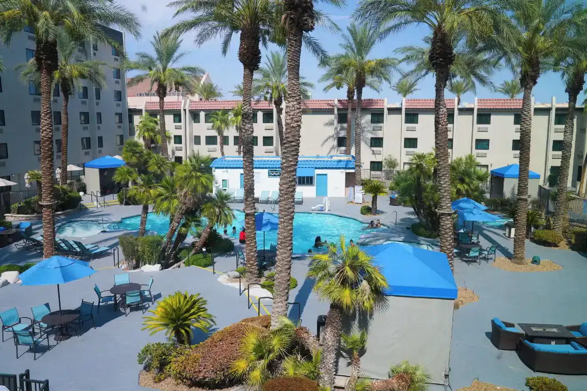 Outdoor pool deck at Silver Sevens Hotel & Casino