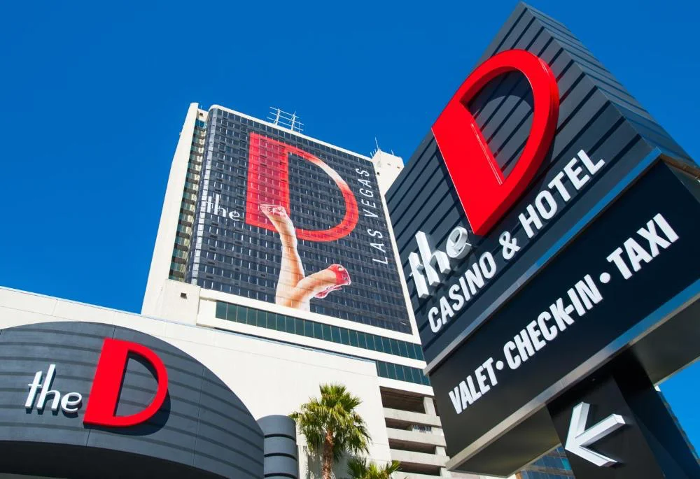 The D Casino & Hotel marquee and tower on Fremont Street