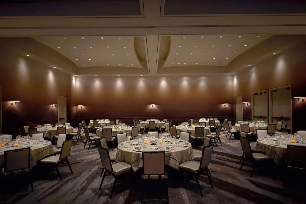 Banquet ballroom set with round tables at Virgin Hotels Las Vegas