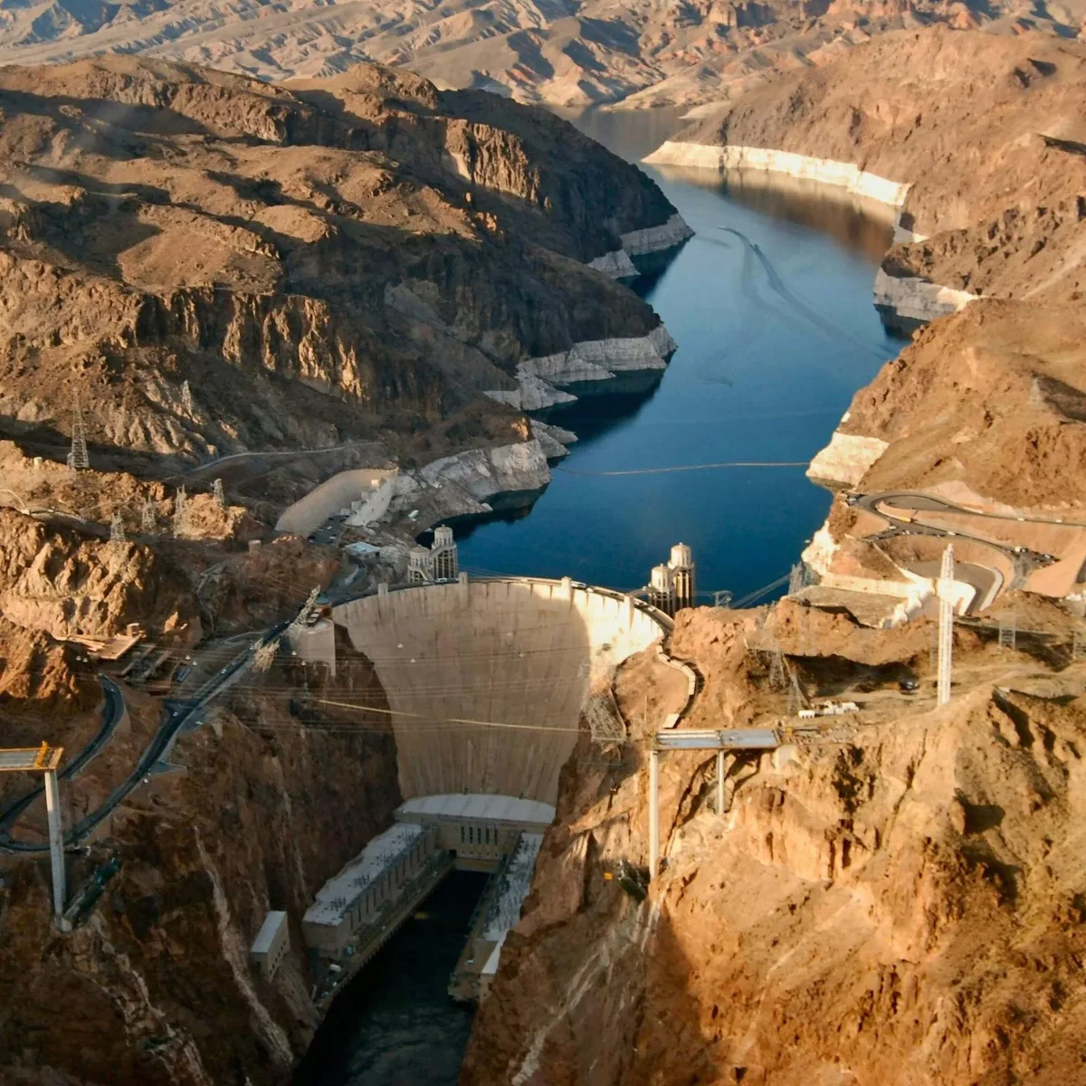 Aerial view over Hoover Dam and Lake Mead