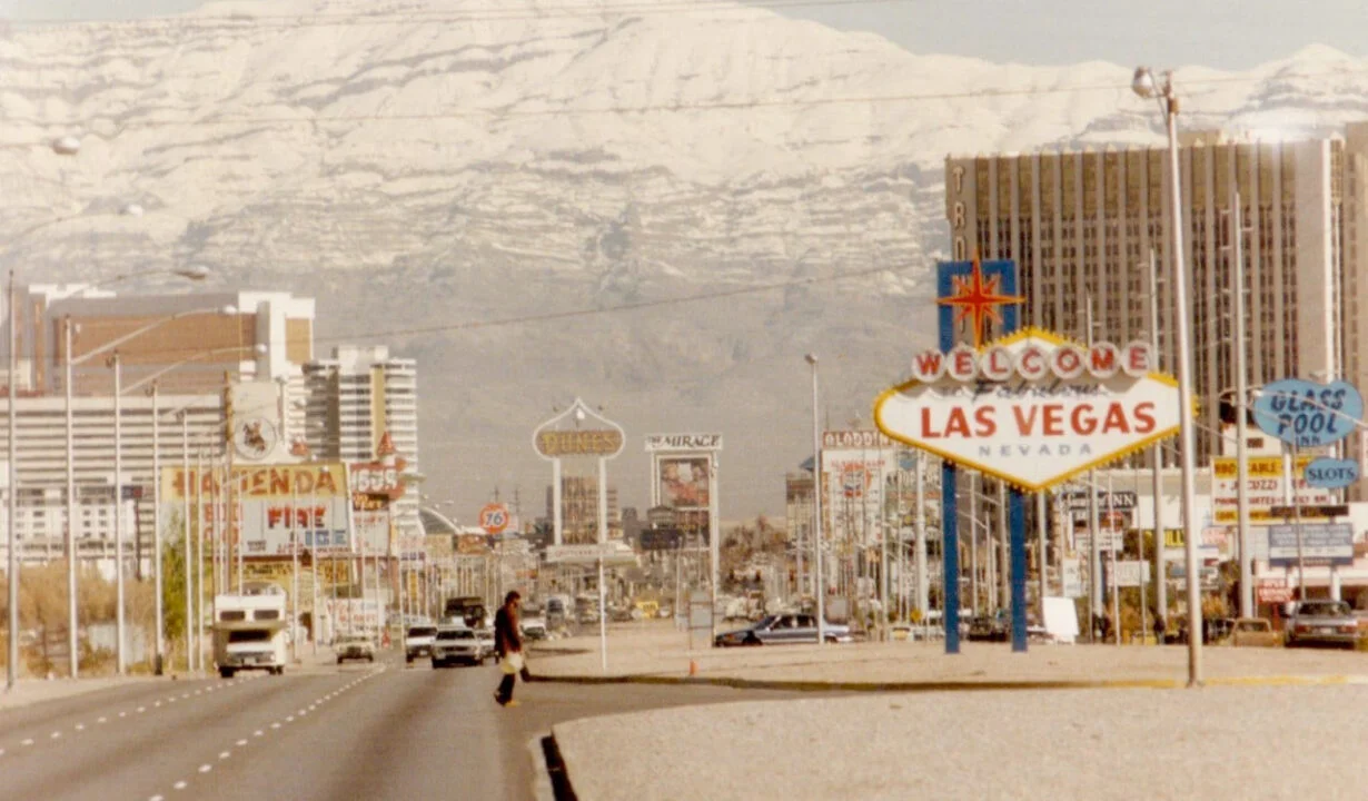 Historic view of the Welcome to Las Vegas sign on the Strip